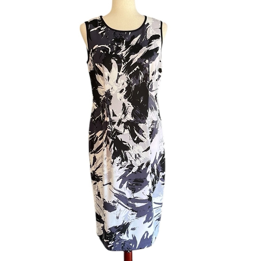 Nine West Black Gray and White Sleeveless Dress